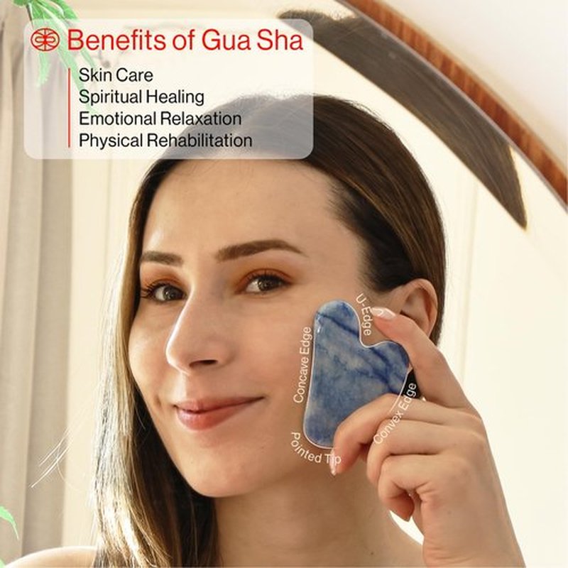 Rena Chris Gua Sha Facial Tools, Natural Jade Stone Guasha Tool, Manual Massage Sticks for Jawline Sculpting and Puffiness Reducing, Gua Sha Scraping Massage Tool, Skin-Care Tool (Blue)