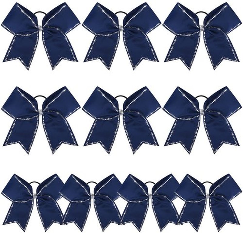 DEEKA 10 PCS 8" Rhinestones Large Cheer Hair Bows Glitter Cheer Ponytail Holder Handmade for Teen Girls Softball Cheerleader Sports -Navy