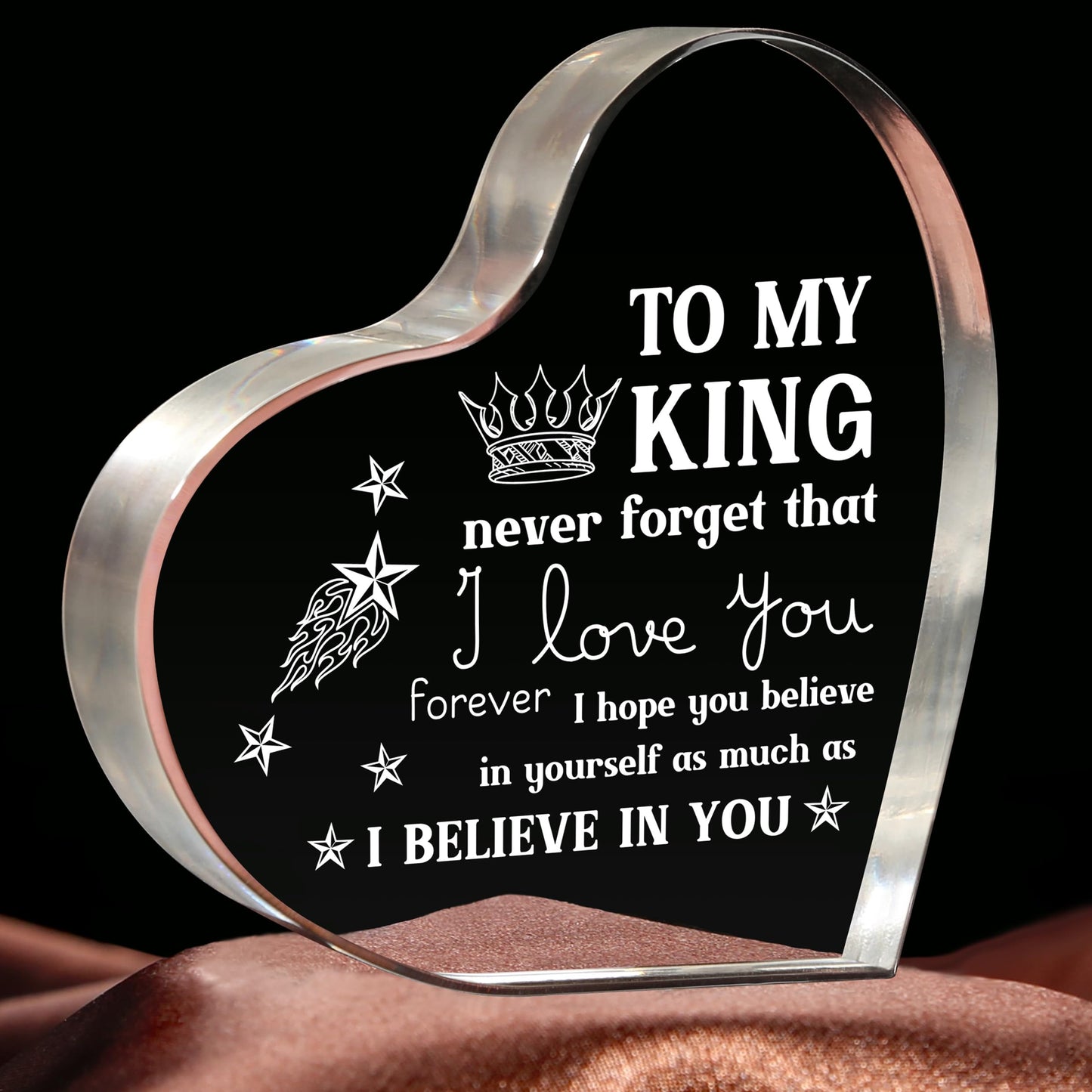 Milcier Father Day Gifts from Wife, Mens Gifts, Anniversary I Love You Gifts for Him Boyfriend, Men's Heart Shaped Acrylic Block -Birthday Gifts for Boyfriend Husband