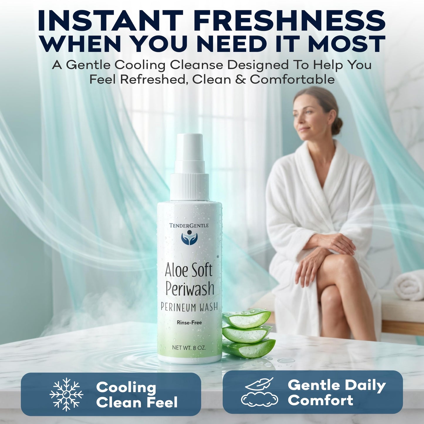 Aloe Soft Perineal Spray - Pack of 2 8 oz Rinse Free Perineum Wash - Cleanses and Soothes - Made with Aloe Vera Extract