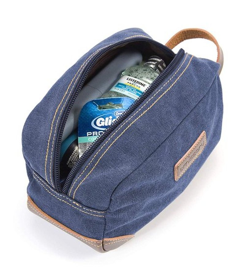 emissary Men's Toiletry Bag, Leather and Canvas Travel Toiletry Bag, Dopp Kit for Men, Travel Bathroom Bag Men's Shaving Kit, Travel Kit Small Bags for Men, Shaving Bag for Travel Accessories (Blue)