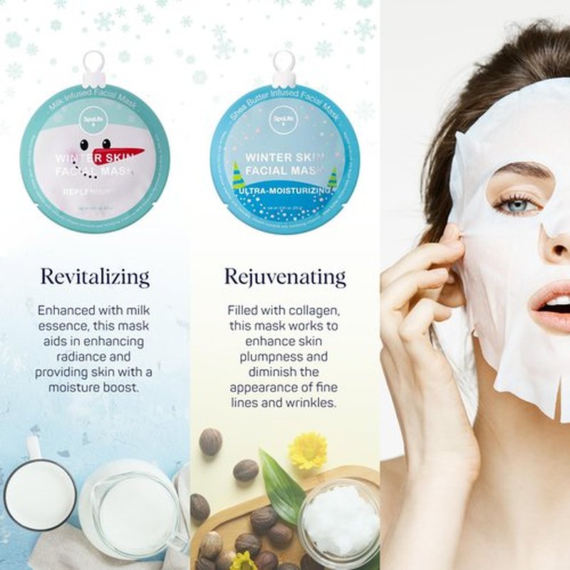 SpaLife Winter Skin Facial Mask 12-Count Set - Infused with 4 Skin-Loving Ingredients - Moisturizing and Hydrating Sheet Masks - Rejuvenating Spa Treatment for a Glowing Complexion