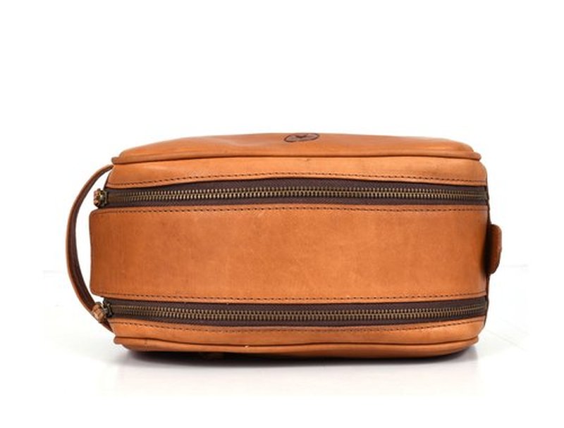 10" Premium Leather Toiletry Travel Pouch With Waterproof Lining | King-Size Handcrafted Vintage Dopp kit By Aaron Leather Goods (Walnut Tan)