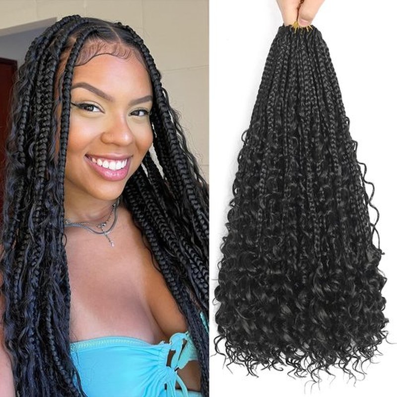 8 Packs Goddess Box Braids Crochet Hair 16 Inch Boho Box Braids Crochet Hair Black Crochet Box Braids Crochet Hair for Black Women(16 Inch,1B#)