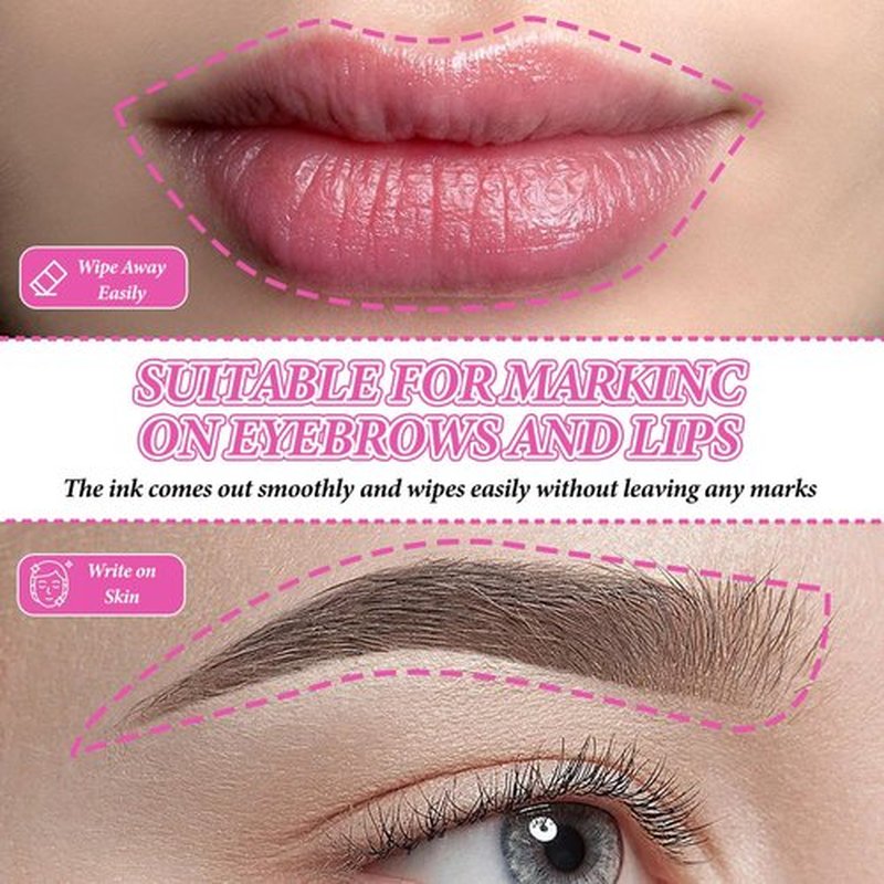 Eyebrow Microblading Marker Pen, 4 Pcs Brow Mapping Pens with with 8 Replacement Refills, Makeup Tattoo Skin Marker Pen, Brow Lamination Supplies for Eyebrow Lip Skin(Pink)