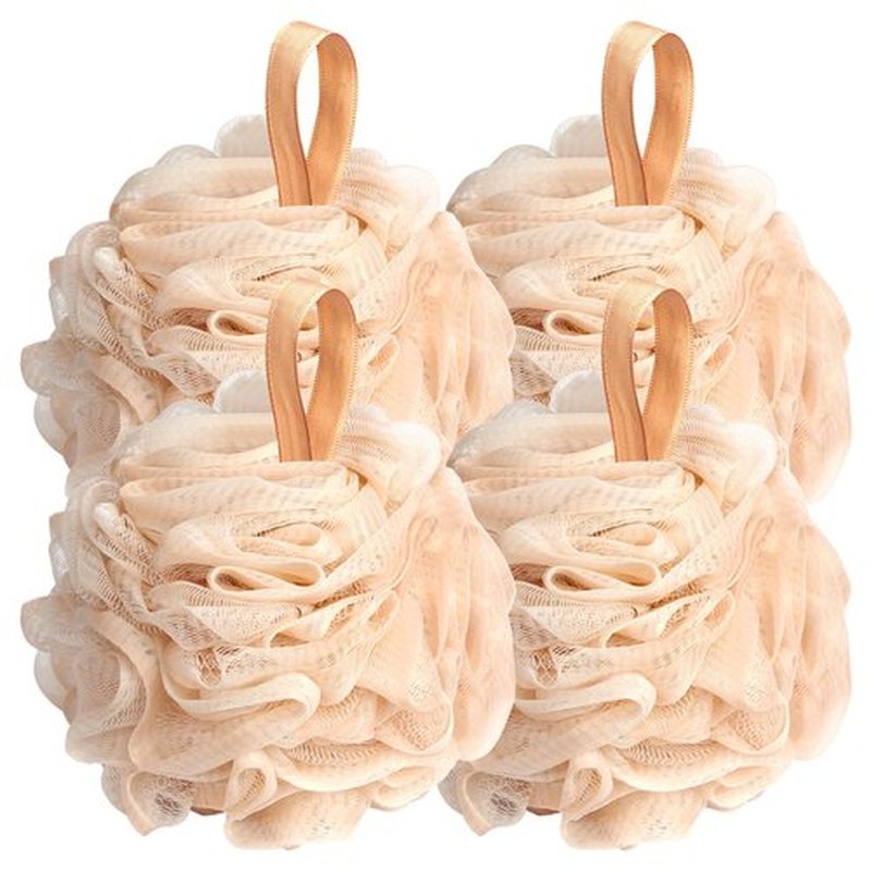 Fishent Loofah Bath Sponge Shower Loofahs, 4 Pack Soft Loofa Exfoliating Body Scrubber Mesh Shower Puff Pouf Ball Luffa for Men and Women(50g/pcs)