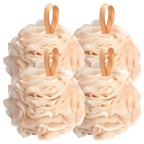 Fishent Loofah Bath Sponge Shower Loofahs, 4 Pack Soft Loofa Exfoliating Body Scrubber Mesh Shower Puff Pouf Ball Luffa for Men and Women(50g/pcs)