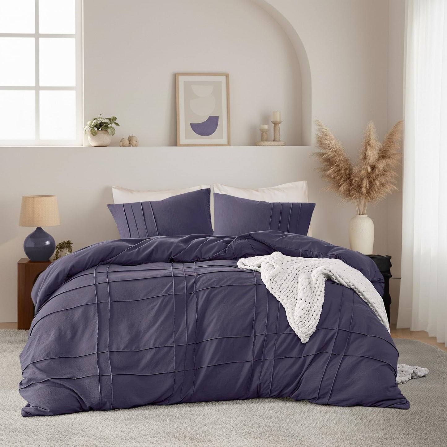 Regency Heights Queen Size Comforter Set Skipper Blue, 3 Pieces Bedding Set, Ultra Soft Prewashed Bed Set, Pinch Pleat All Seasons Lightweight Comforter and Shams