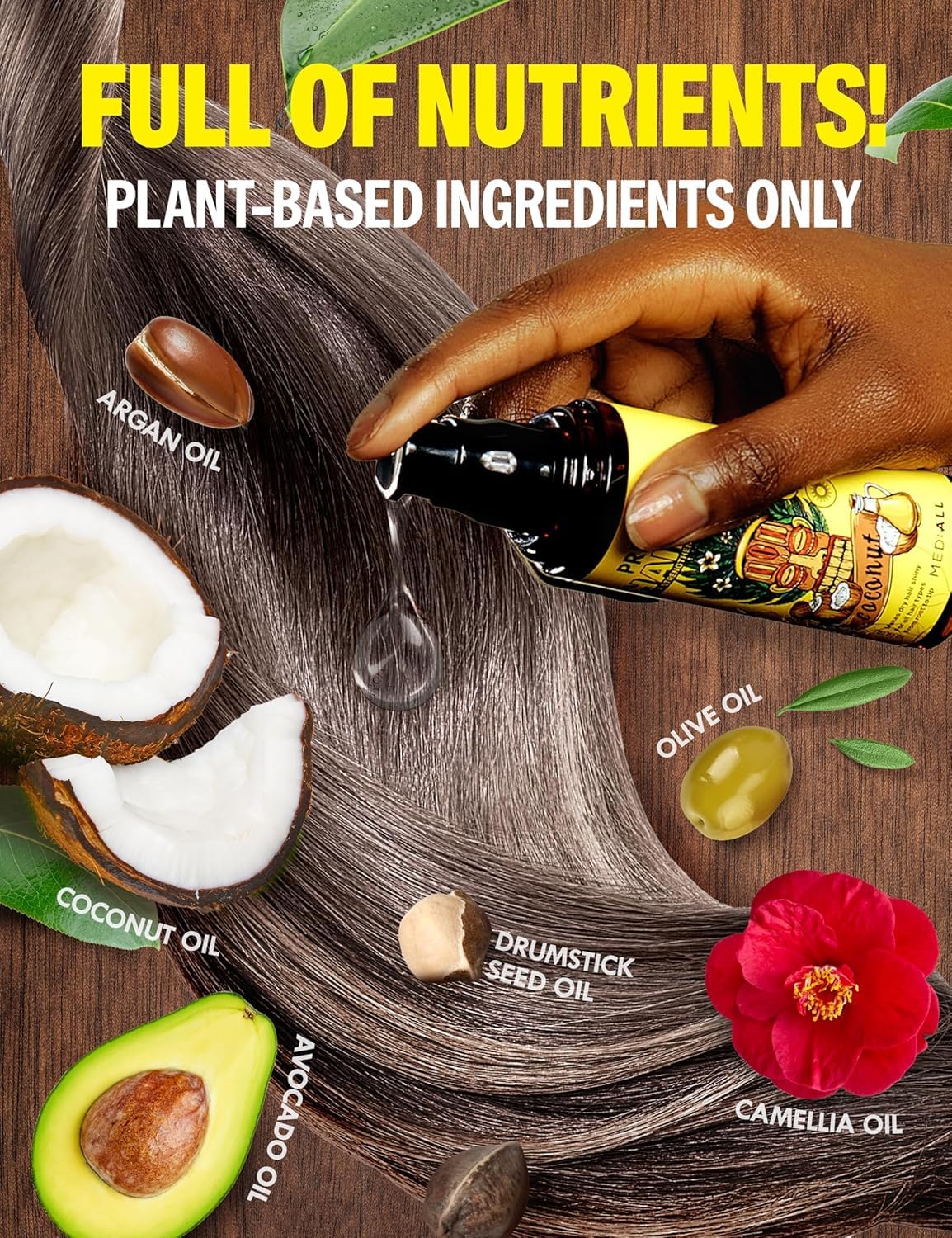 MED:-ALL MEDIALL Premium Hair Oil for Frizzy & Damaged Hair |Hair Regrowth Tonic | Hydrating & Moisturizing Hair Growth Serum w/Coconut, Argan, Avocado, Camellia Seed & Olive Oils (1.85 fl oz)