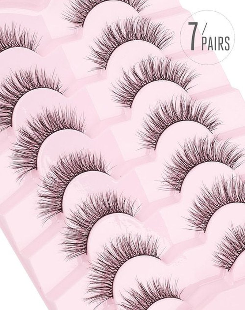 Onlyall Natural Lashes Wispy Lashes Natural Look False Eyelashes Natural Flared Eyelashes False Eye Lashes Soft Fluffy Lashes 7 Pairs DK37