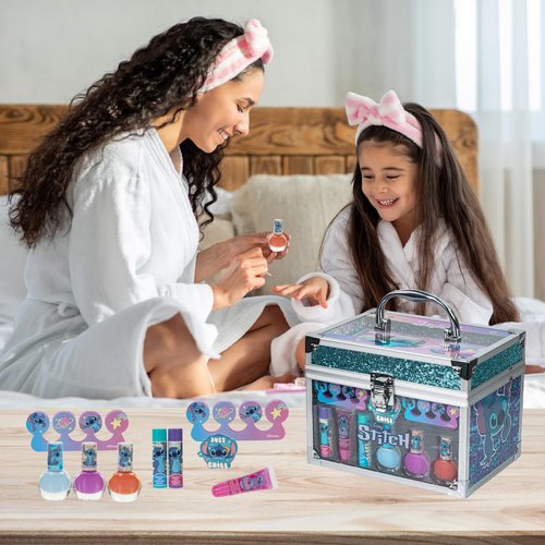 Stitch Train Case Beauty Set, Kids Makeup Kit for Girls, Real Washable Makeup Set, Play Makeup, Party Favor, Birthday, Ages 3 4 5 6 7 8 9 10 11 12 by Townley Girl