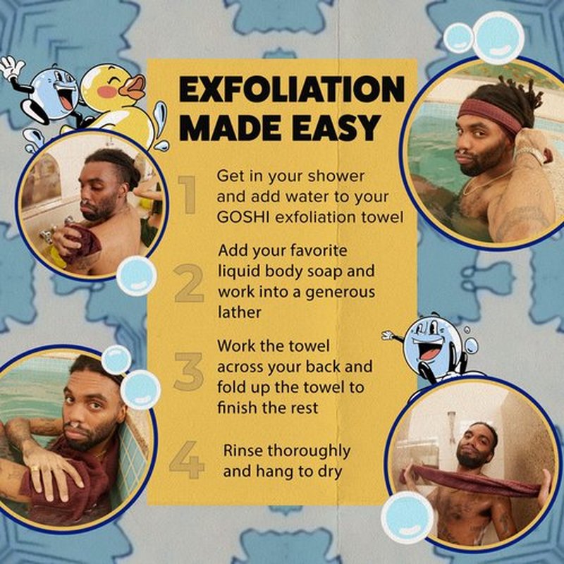 GOSHI Exfoliating Shower Towel - Rip-Resistant Exfoliating Washcloth for All Skin Types - Brick Red - Made in Japan