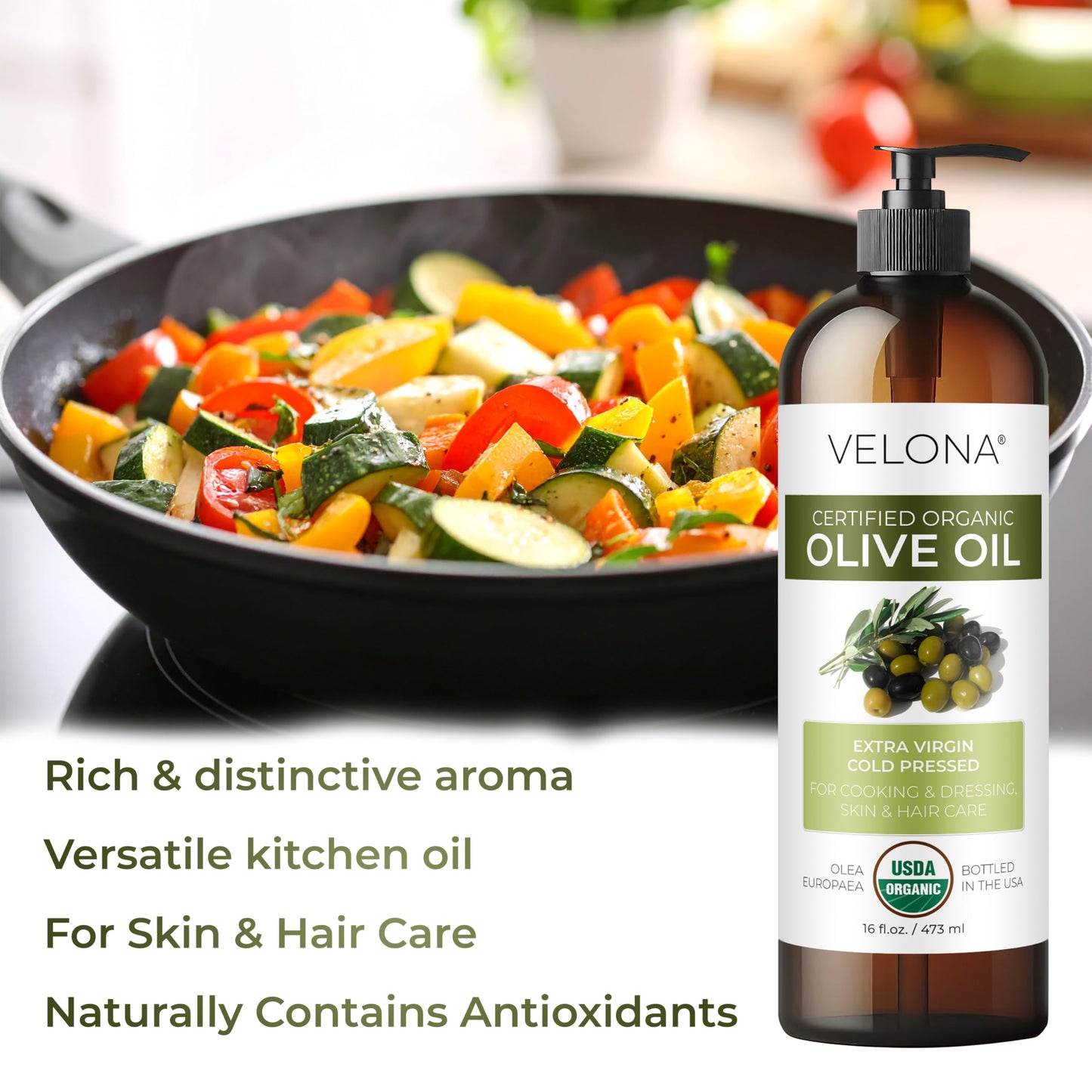 velona USDA Certified Organic Olive Oil -1 Gallon / 128 Fl Oz | 100% Pure and Natural Carrier Oil | Extra Virgin, Unrefined, Cold Pressed | Cooking, Dressing, Face, Hair, Body & Skin Care | Use Today - Enjoy Results