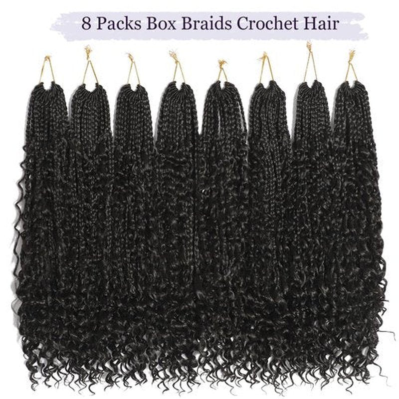 Goddess Box Braids Crochet Hair 18 Inch Crochet Braids Pre Looped Boho Braids Crochet Hair 8 Packs Crochet Hair for Black Women Crochet Box Braids With Curly Ends (18 Inch,2#)