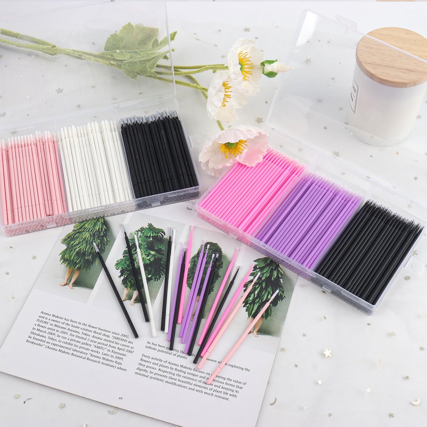 300 Disposable Micro Applicators Brush with Container, Eyelash Extension Individual Applicators Mascara Brush for Make up and Clean and Compatible and Personal Care (Multicolors)