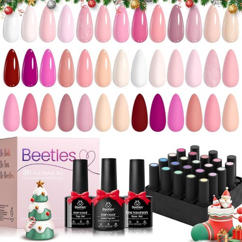 Beetles Gel Nail Polish 23Pcs Nail Set Dare to Bare Collection Nude Pink Gel Nail Polish White Neutral Soak off Uv Led Lamp Needed Manicure with 3Pcs Base Matte and Glossy Gift for Women