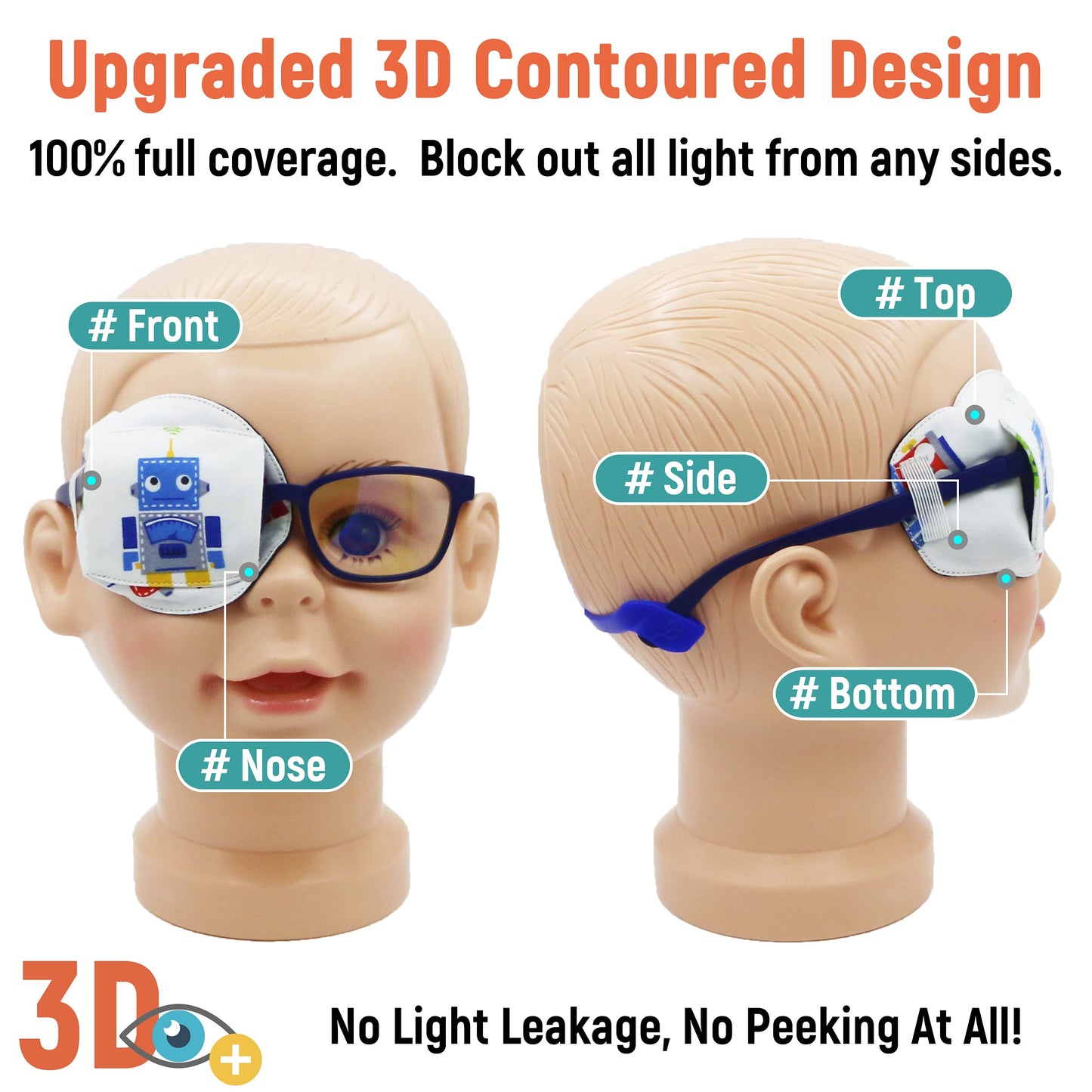 Astropic 3D Cotton & Silk Eye Patch for Kids | Boys Eye Patch for Glasses | Medical Eyepatch for Children with Lazy Eye (Blue Robot, Right Eye)
