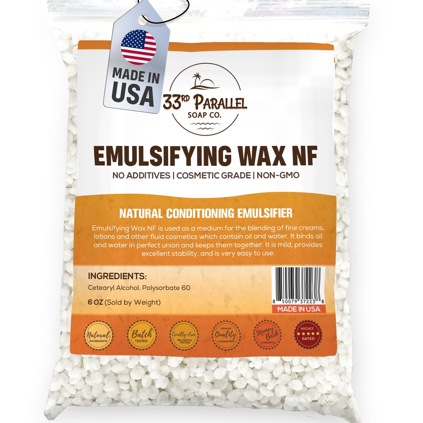 Non-GMO Emulsifying Wax NF Pastilles (6 OZ) 100% Natural Plant Derived | For Lotions, Creams, Soap Making, Hair Products | Cosmetic Grade | Product of USA | 6 OUNCES
