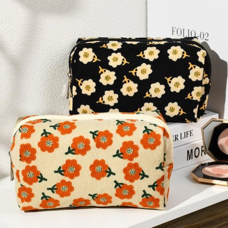 SOIDRAM 2 Pieces Makeup Bag Floral Cosmetic Bag Purple Blue Makeup Pouch Travel Toiletry Bag Organizer Cute Makeup Brushes Storage Bag for Women