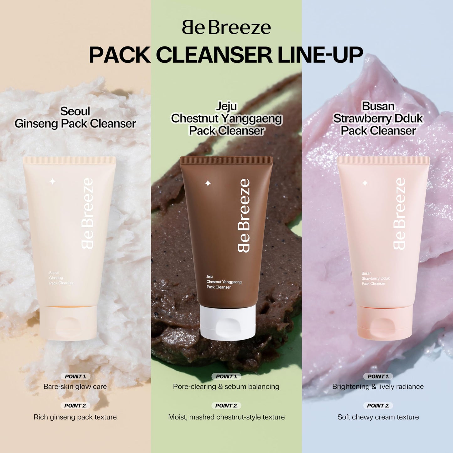 BeBreeze Busan Strawberry Dduk Pack Cleanser – 3-in-1 Korean Pack & Foam Wash with Rice & Strawberry Powder – Hydrating Neutral pH Amino Acid Wash – Vegan K-Beauty Facial Cleanser, 4.23 oz