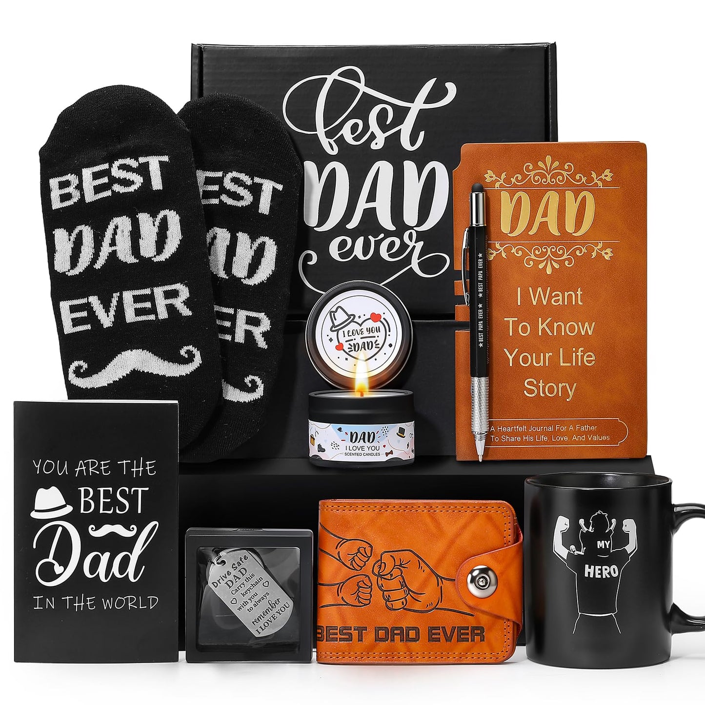Honxicur Dad Gifts from Daughter Son with 11OZ Mug, Cool Father Happy Birthday Gift Ideas for Dads Presents Basket, Daddy Father Gift Stuff for Christmas, Father Day Gifts
