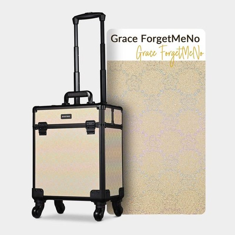 BYOOTIQUE Rolling Makeup Train Case Aluminum Cosmetic Case Portable Makeup Organizer Suitcase with Removable Wheels Cosmetic Trolley Organizer Salon Makeup Artist Nail Tech,Grace ForgetMeNo