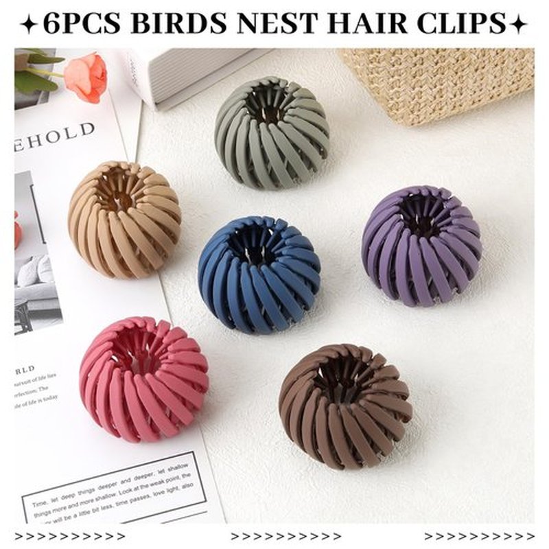 6Pcs Bird Nest Magic Hair Clips Hair Nest for Bun Strong Ponytail Holders for Women Girls (Dark, Large)