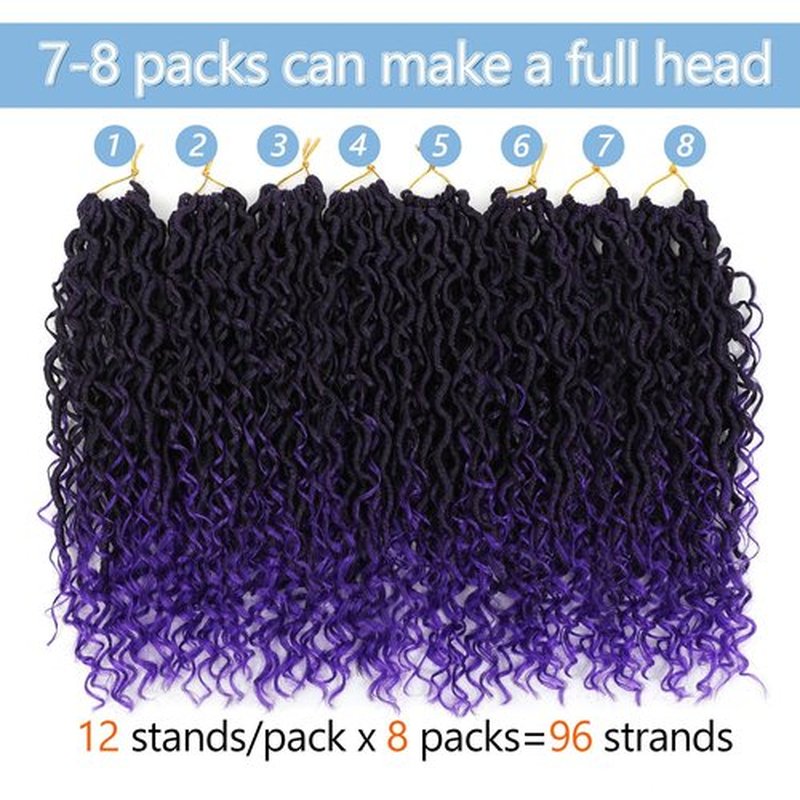 Goddess Locs Crochet Hair For Black Women 14 Inch 8 Packs Faux Locs Crochet Hair Crochet Locs Crochet Hair Pre Looped Crochet Locs River Locs With Curly Ends (1B/Purple#)
