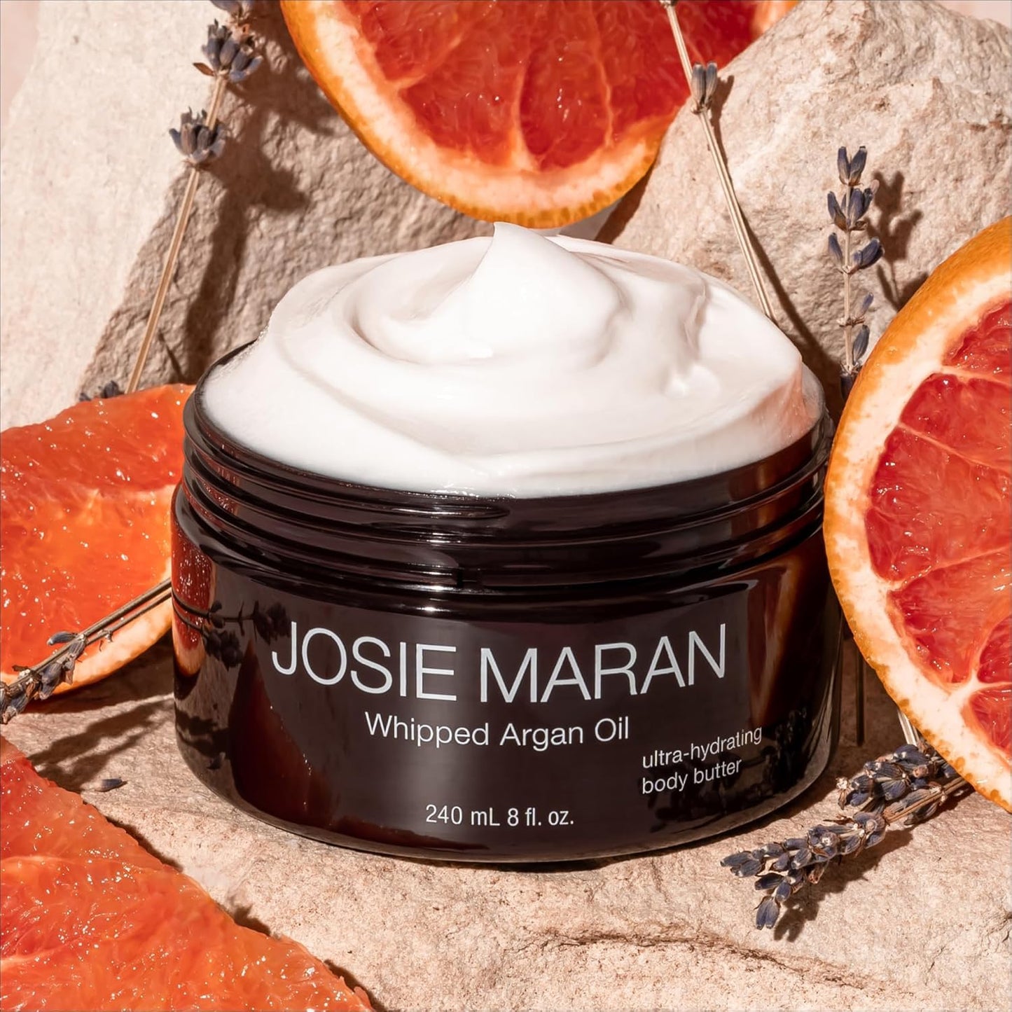 Josie Maran Whipped Body Butter - Hydrate, Soften & Revitalize Skin with Argan Oil, Shea Butter, Avocado Oil & Fatty Acids - Dry Skin Body Moisturizer - Lavender Citrus (8 fl oz / 236 ml)