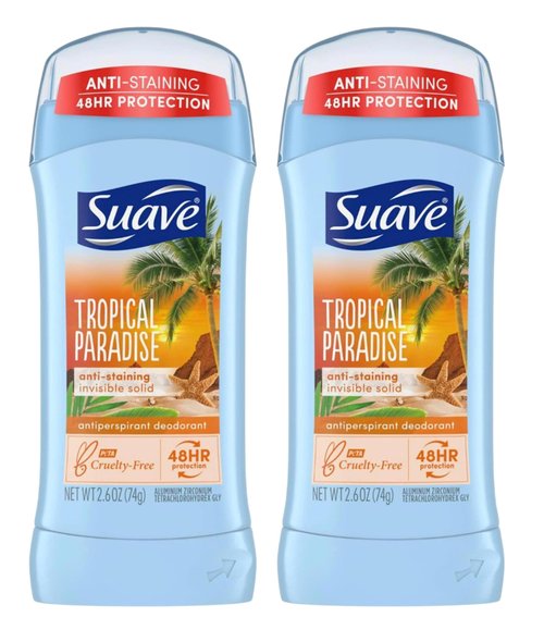 Suave Deodorant 2.6 Ounce 24Hr Tropic Paradise Invis. Solid (76ml) (2 Pack)