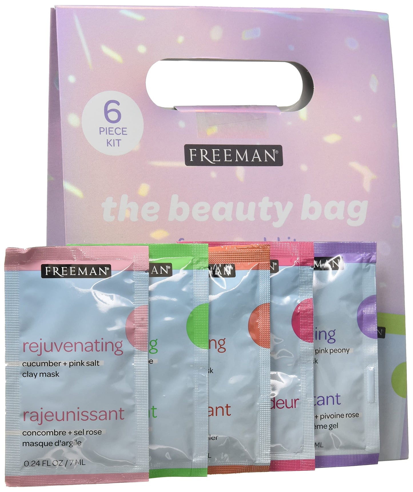 Freeman The Beauty Bag Face Mask Kit, 6 Piece Facial Mask Gift Set, Limited Edition Multi-Masking Kit for Fresh, Glowing Skin, Skin Care Gift for Her