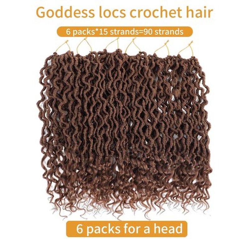 Brown Locs Crochet Hair 18 Inch 6 Packs Color 30 Goddess Locs Crochet Hair Pre Looped Faux Locs with Curly Ends Goddess Faux Loc Hair(18 Inch,6 Packs,30#)