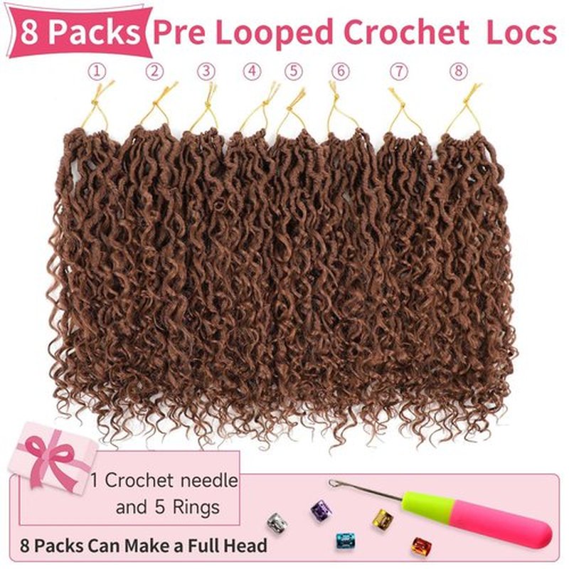 Alicoco Goddess Locs Crochet Hair 14 Inch 8 Packs Faux Locs Crochet Hair For Women Boho Soft Locs Pre-looped River Crochet Locs With Curly Ends (14 Inch (Pack of 8), 30#)