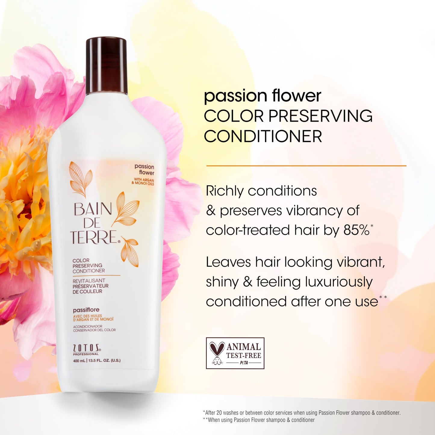 Bain de Terre Color Preserving Shampoo and Conditioner Set | Passion Flower | Protects & Maintains Color-Treated Hair | Paraben Free | Color-Safe | 13.5 Fl Oz