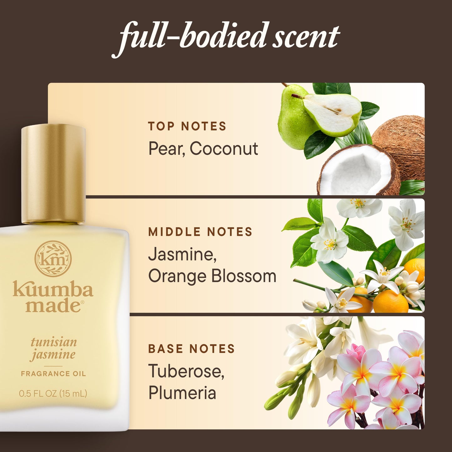 Kuumba Made Tunisian Jasmine Fragrance Oil, Long-Lasting Scented Oil Perfume Roller, Vegan, Alcohol-Free, 0.5 oz