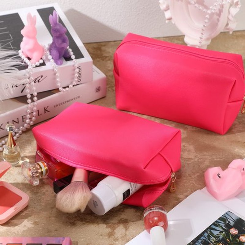 6 Pcs Preppy Patch Makeup Bag PU Leather Cosmetic Bag Waterproof Neat Travel Toiletry Pouch Portable Makeup Bag for Women Friends Cosmetic Organizer Travel Toiletry Pencil Case (Rose Red)