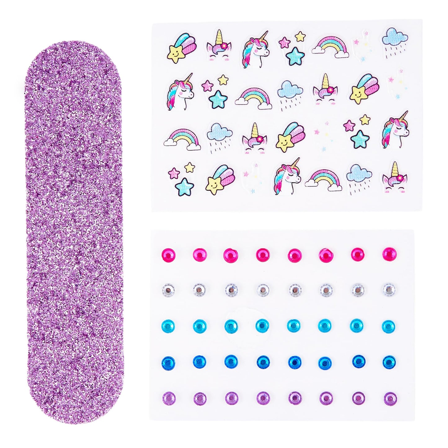 SIMPLE PLEASURES 17-Piece Unicorn Kids Nail Polish Set for Girls – Includes Non-toxic Nail Polish For kids with Gems, Stickers & Nail File - Gift Set for Girls Ages 7-12