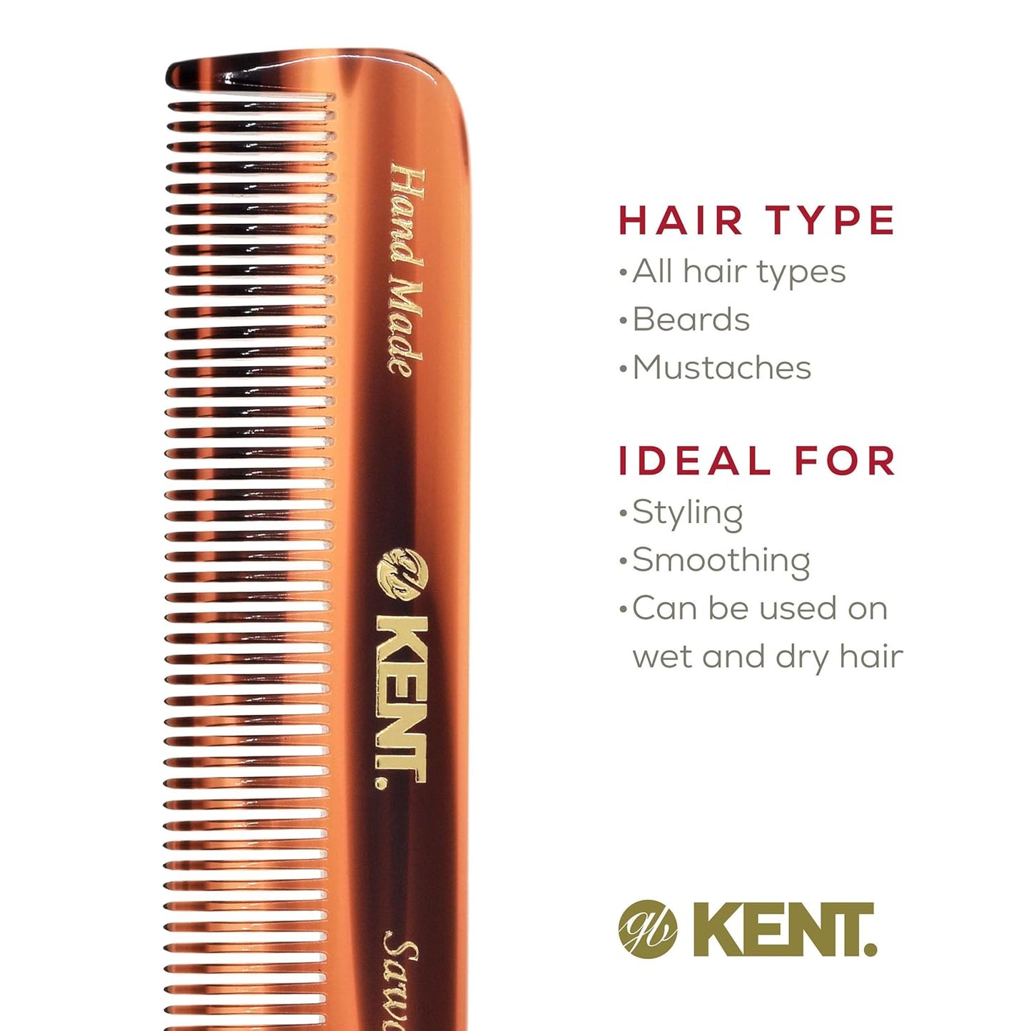Kent 81T Beard & Mustache Comb Set - Travel-Friendly Grooming Kit Made in England
