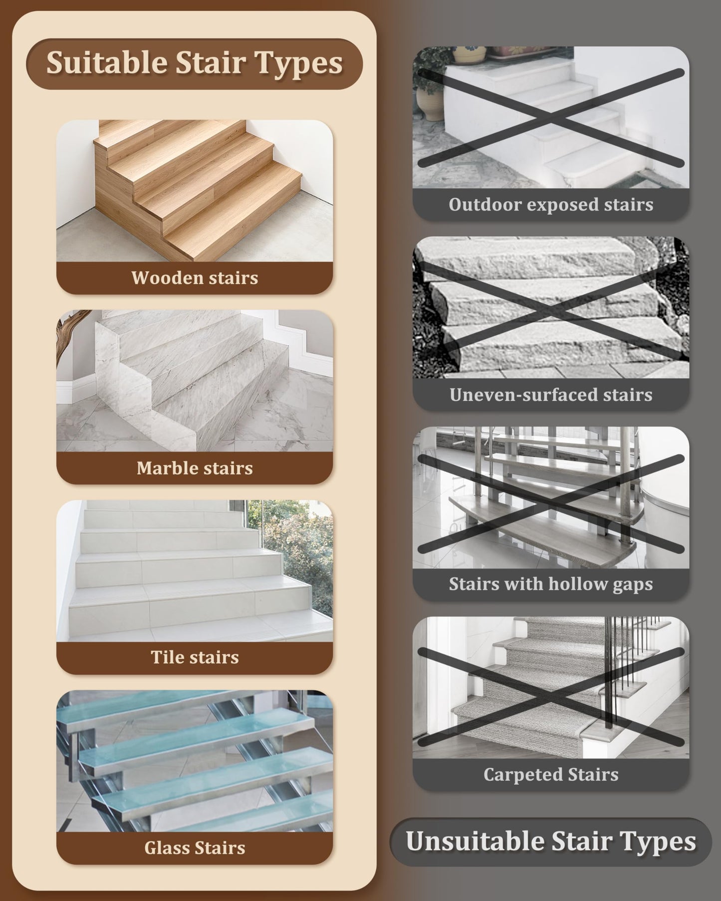 Bullnose Stair Treads for Wooden Steps: 14 Pcs Washable Non Slip Stair Ruuner Peel and Stick Adhesive Indoor Step Covers Staircase Protector 29.5"x9.5"x1.5" Beige