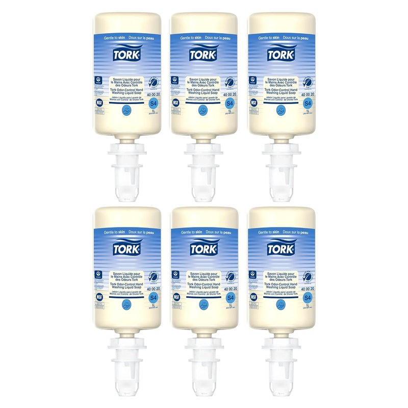 Tork Odor-Control Hand Soap - Gentle, Perfume-Free Liquid Soap | 6 x 1L Bottles Compatible with S4 Dispensers