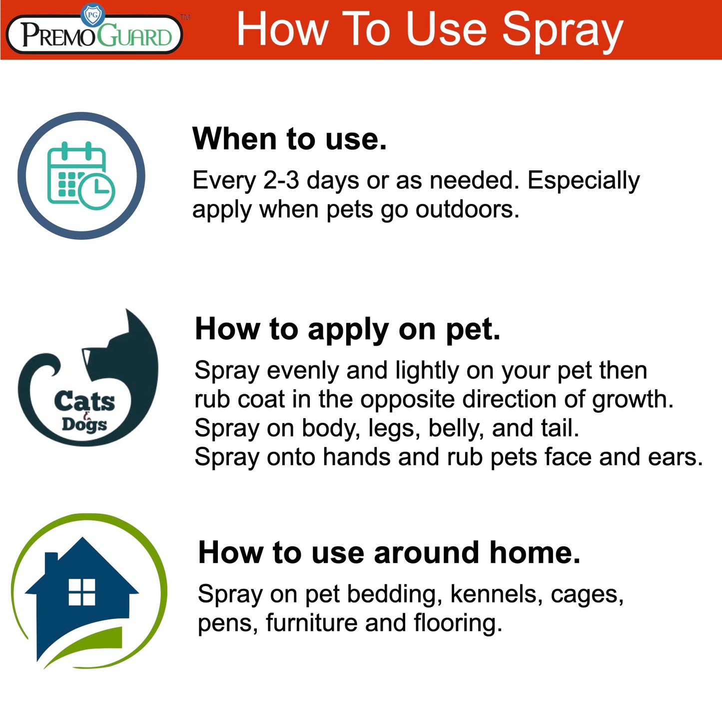 Premo Guard Pet Protector Spray - 16 oz - Kills Mites, Fleas, Ticks, & Mosquitoes - for Dogs, Cats, & Home - Natural Plant Based Oils for Control, Prevention & Treatment - Family Safe