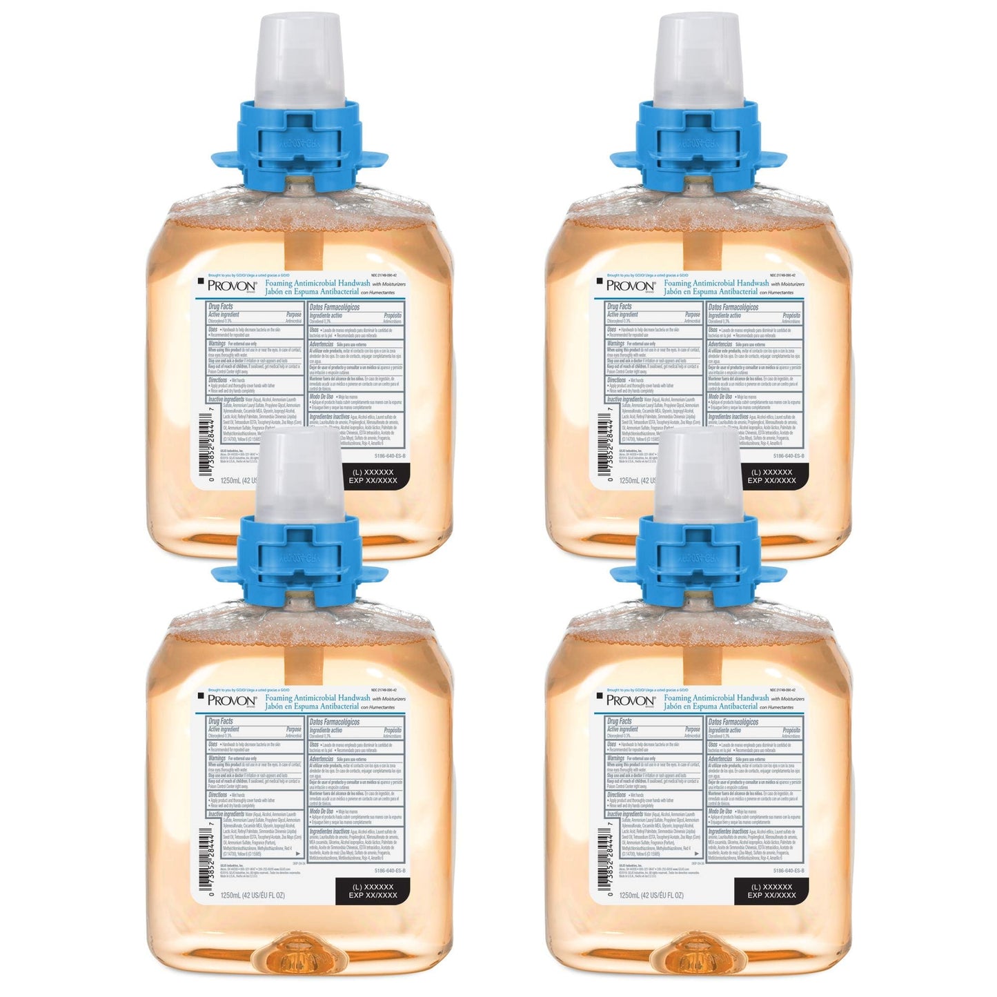Provon Foaming Antimicrobial Handwash, Moisturizers, Light Fruit Fragrance, 1250 mL Refill for FMX-12 Push-Style Dispenser, Pack of 4