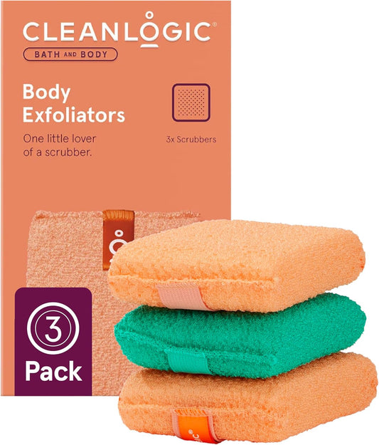 Cleanlogic Organic Cotton Exfoliating Body Scrubber, Reusable Exfoliator Tool for Smooth Skin, Daily Skincare Routine, Natural, 3 Ct Value Pack