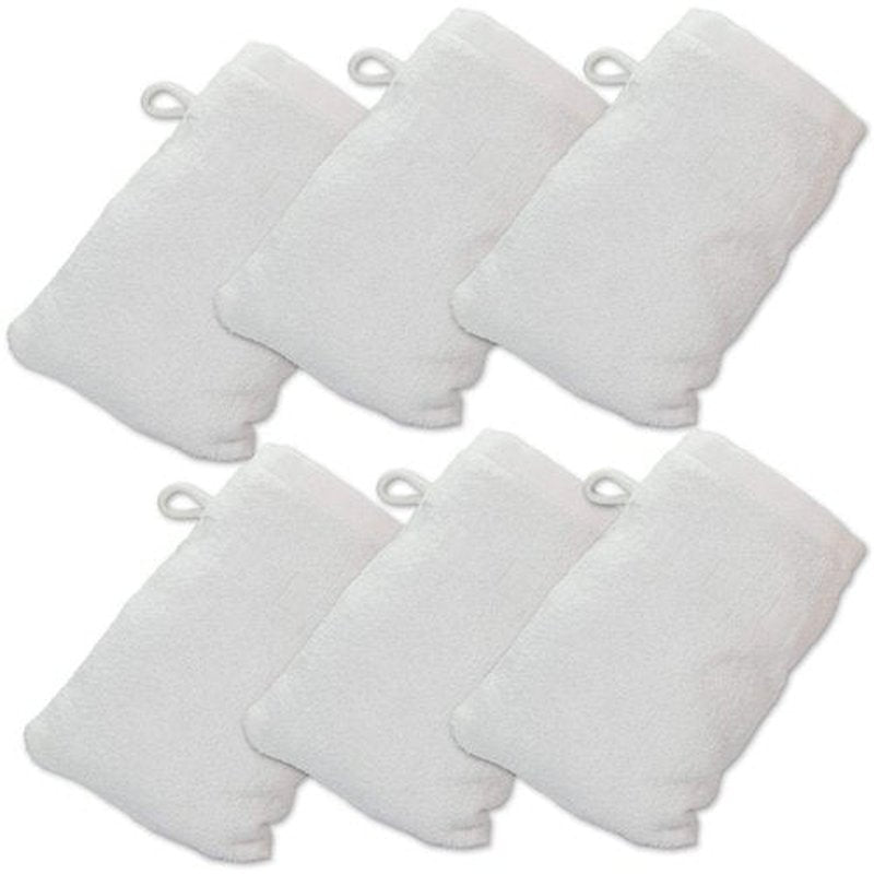 Made Easy Kit Bath Mitts - Pack of 6 - (6" x 9") European Style Washcloth with Loop (White, 6 x 9 inches)