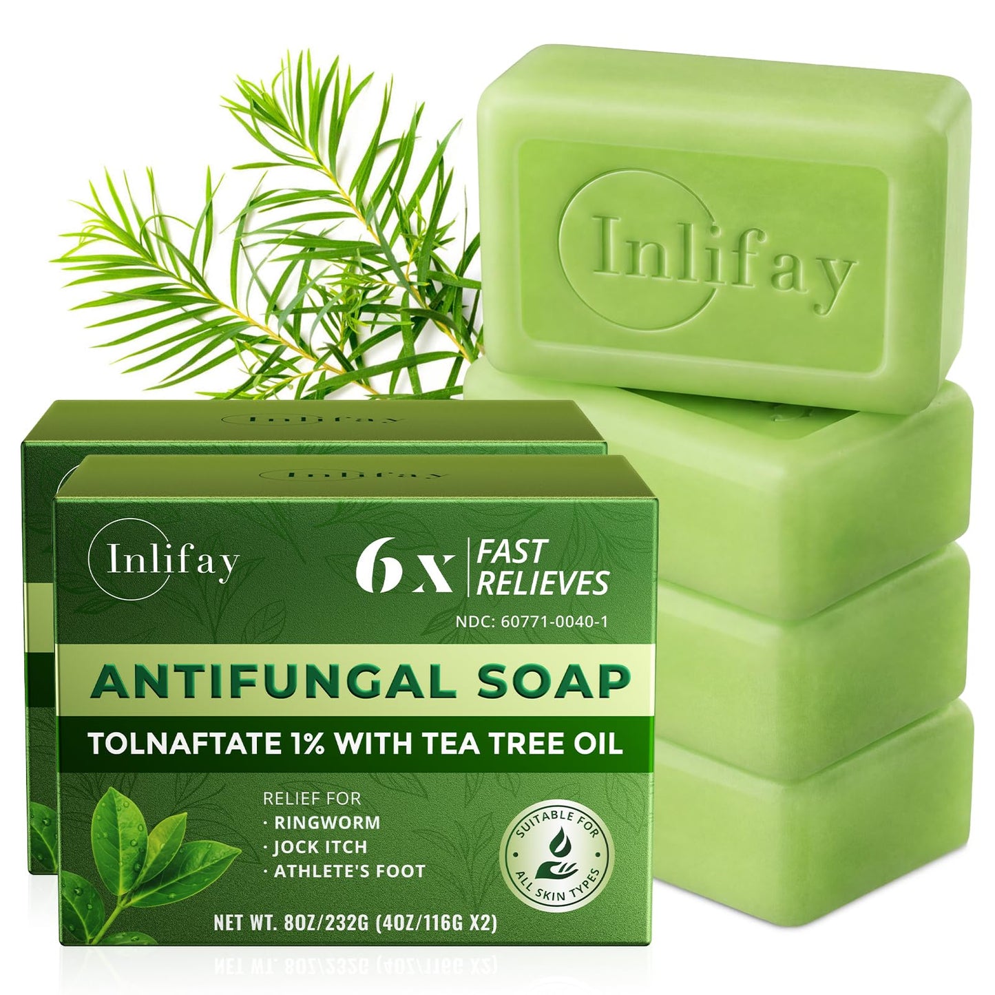 Inlifay Soap Bar for Athlete's Foot, Jock Itch & Ringworm,Body Wash for Men, Post-Workout Cleanser for Gym & Locker Room, 2-Pack