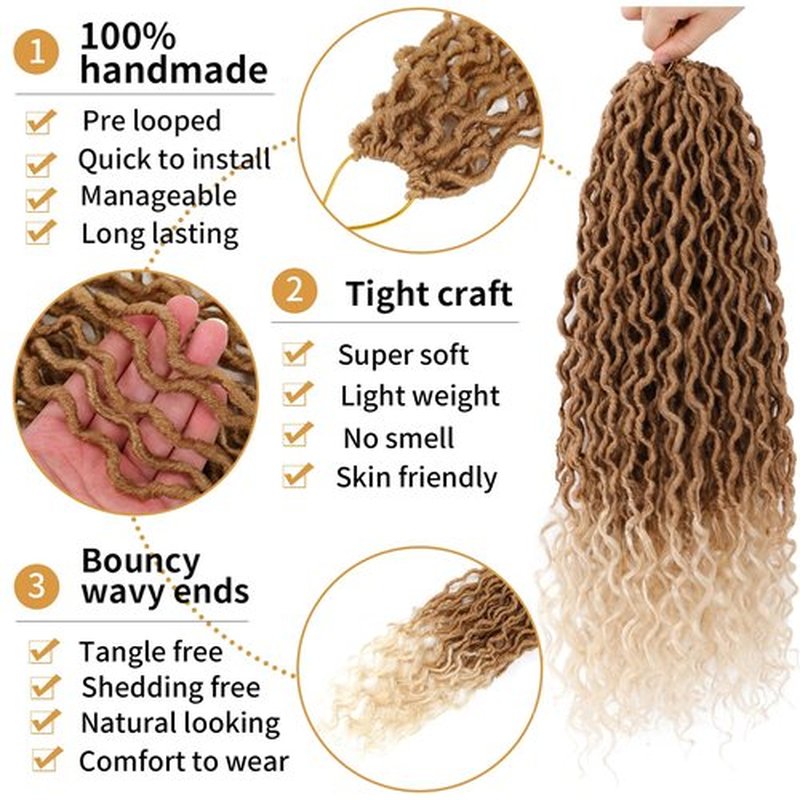 Faux Locs Crochet Hair 27/613 Soft Locs 18 In 6 Packs Goddess Locs Crochet Hair Pre Looped Crochet Locs with Curly Ends(27/613, 18 Inch, 6 Packs)