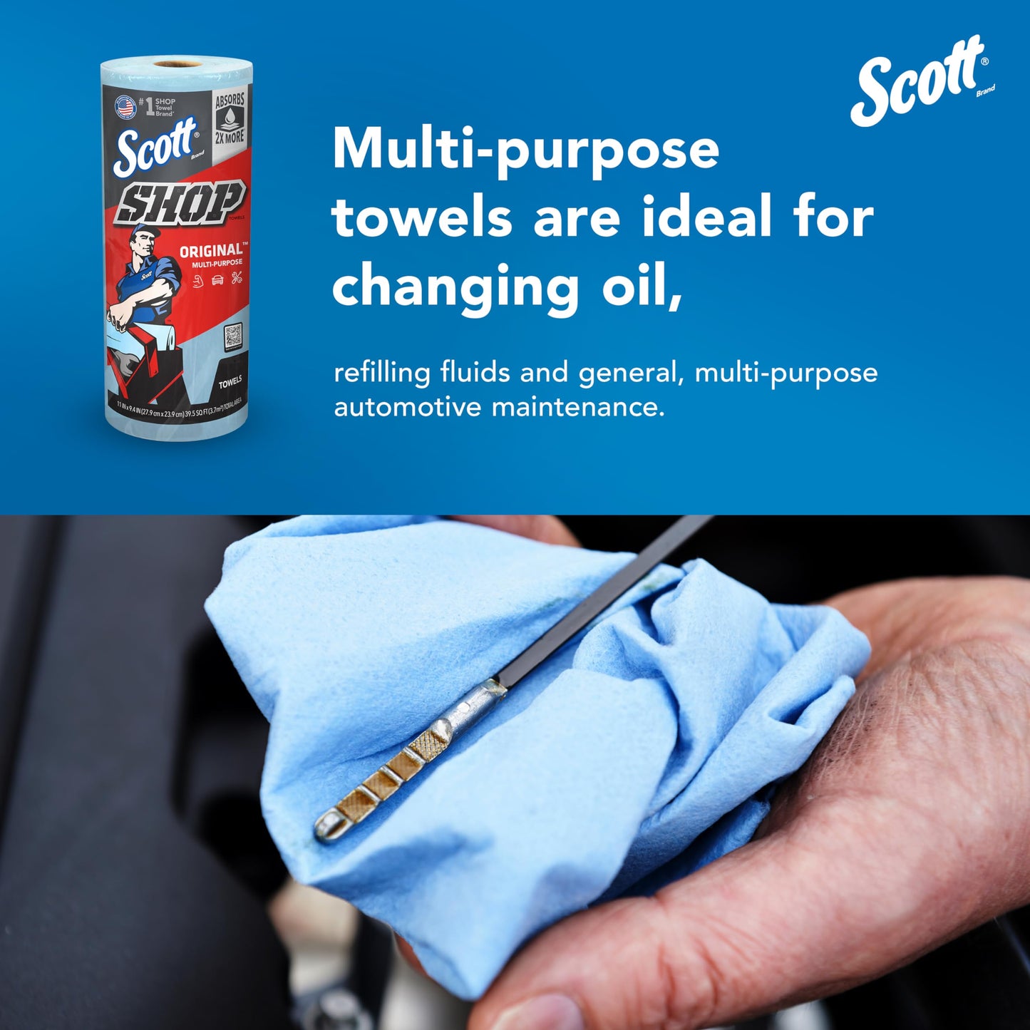 Scott Shop Original Blue Towels (55990), Large 9.4”x11 Cloth-like Paper Towel, 4 packs of 6 (60 Sheets/Roll, 24 Big Rolls/Case, 1,440 Sheet Total)