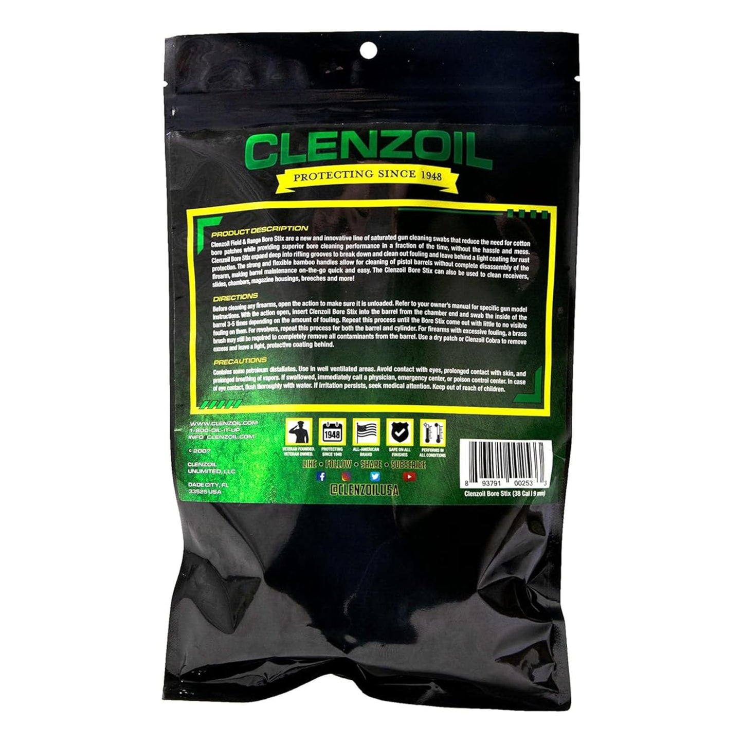 Clenzoil Field & Range Bore Stix | Pre-Saturated Gun Cleaning Cotton Swabs | Caliber Specific Gun Barrel Swabs for Pistols 22 Cal, 9mm, 40 Cal, 45 Cal .22 Caliber - 5.56 MM