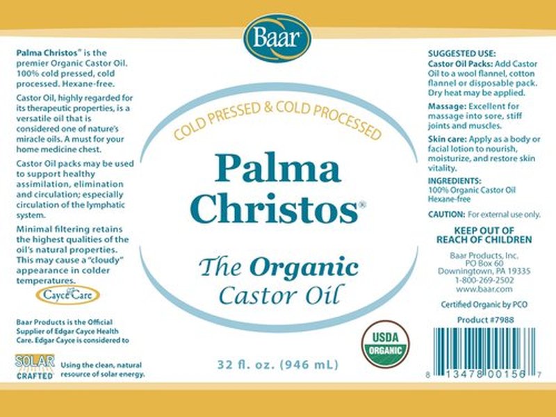 Baar Organic Castor Oil - 32 Oz. - Cold Pressed! Hexane Free! Castor Oil for Hair, Eyelashes, Eyebrows, Skin, Eliminations, and Many More! - Exclusive Palma Christos® Brand