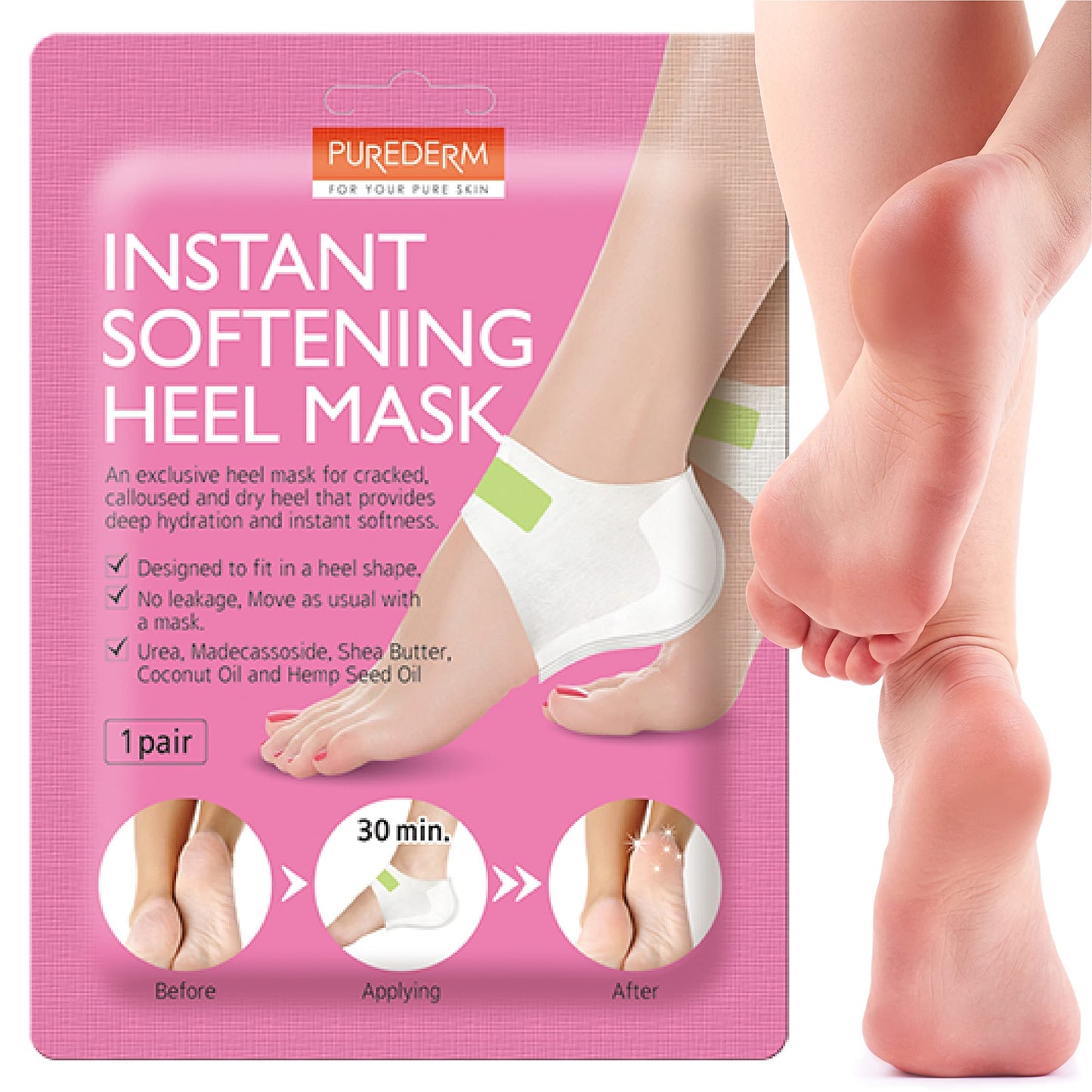 Purederm Moisturizing Foot Mask for Dry Cracked Heels (1 Pack) – Intensive Hydrating Foot Mask for Deep Moisture & Heel Repair – Soft Smooth Feet